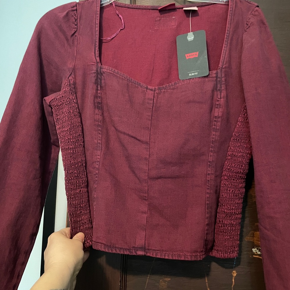 Burgundy Long Sleeve Top- Levi’s NWT denim